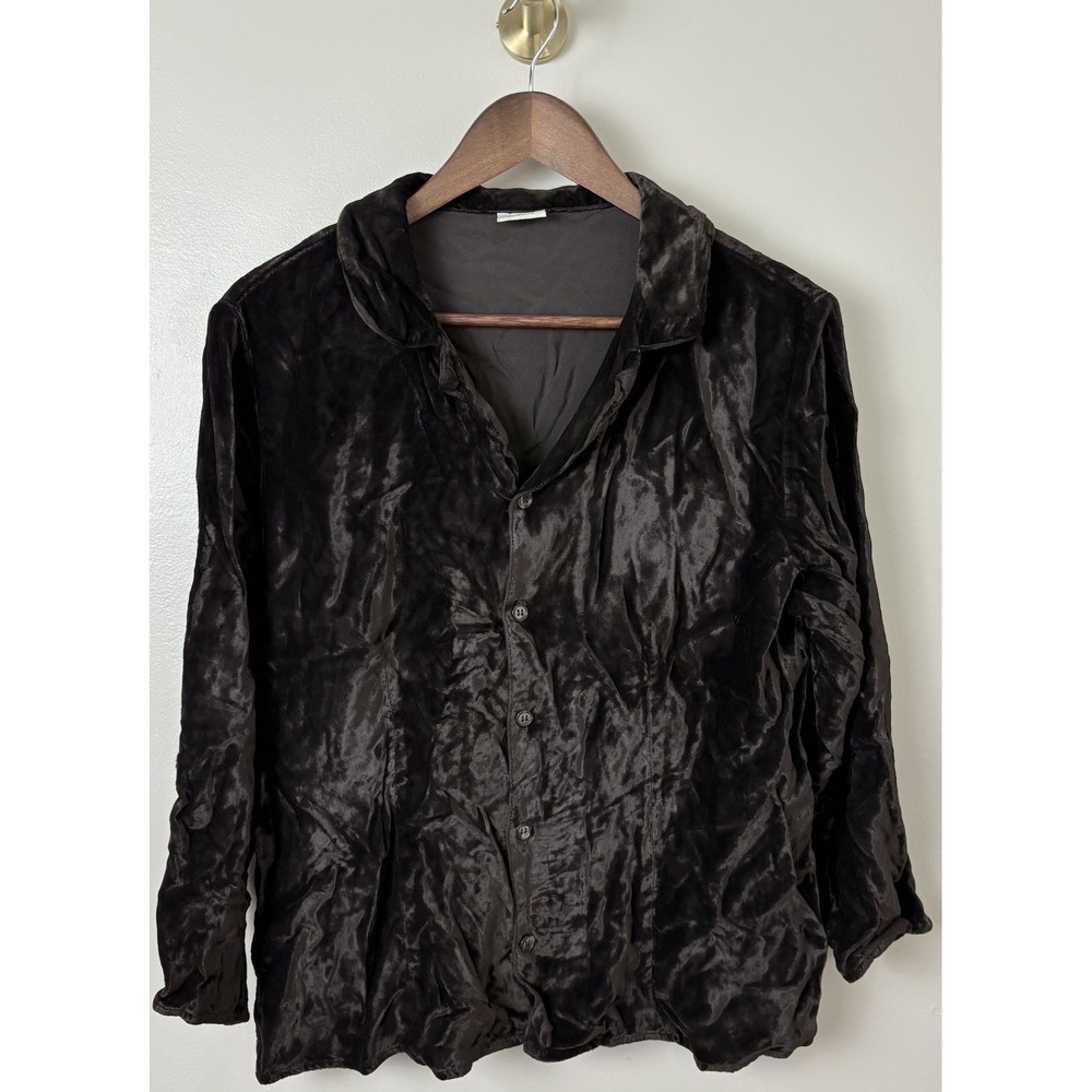 CP Shades Brown Crushed Velvet Shirt Blouse Top Womens M Button Down Fairy Lux